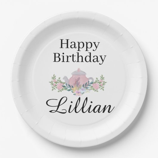 ワイルドフラワー茶パーティー誕生日フローラプレート ペーパープレート (正面)