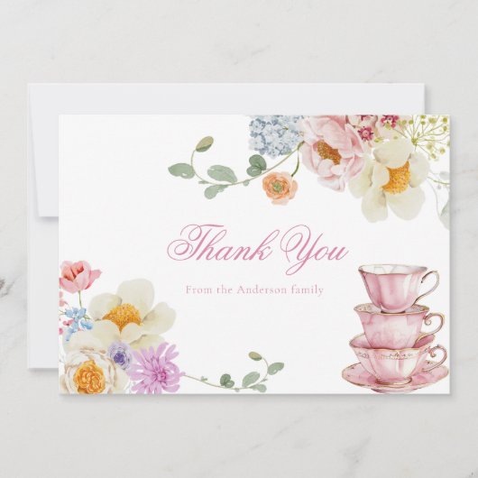 ワイルドフラワー茶パーティー赤ちゃんシャワーありがとう サンキューカード (正面)