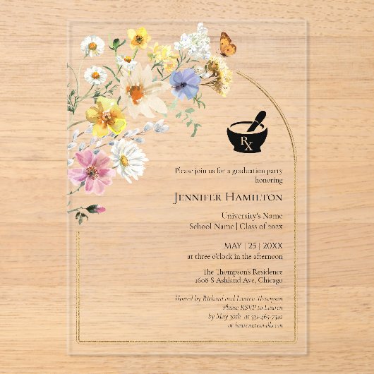 ワイルドフラワー薬学院卒業パーティーの写真 アクリル招待状 (正面)