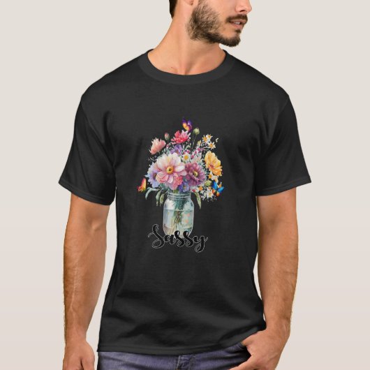 ワイルドフラワー蝶の女性の花瓶 Tシャツ (正面)