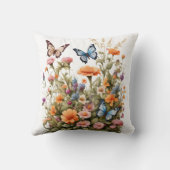 ワイルドフラワー蝶ウォーター色ガーデンフラワー クッション (裏面)