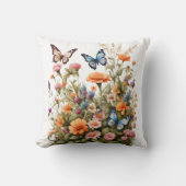 ワイルドフラワー蝶ウォーター色ガーデンフラワー クッション (正面)