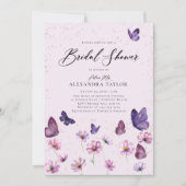 ワイルドフラワー蝶パープルガーデンブライダルシャワー 招待状 (正面)