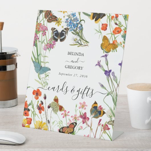 ワイルドフラワー蝶フローラウェディングカードギフト 台座サイン (インサイチュ)