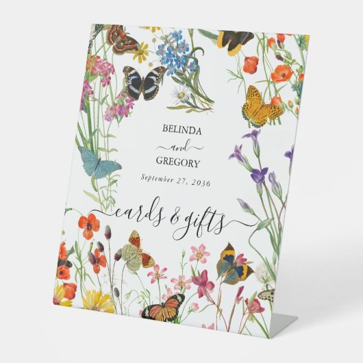 ワイルドフラワー蝶フローラウェディングカードギフト 台座サイン (正面)