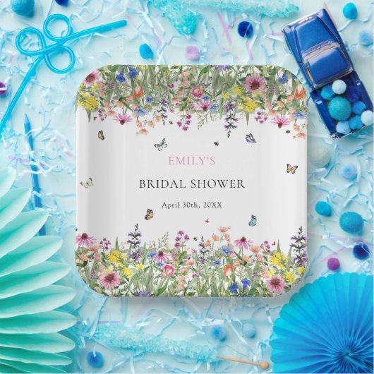 ワイルドフラワー蝶フローラブライダルシャワー ペーパープレート (パーティー)