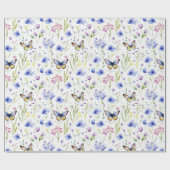 ワイルドフラワー蝶ブルーイエローベイビーシャワー ラッピングペーパー (フラット)