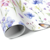 ワイルドフラワー蝶ブルーイエローベイビーシャワー ラッピングペーパー (ロールコーナー)