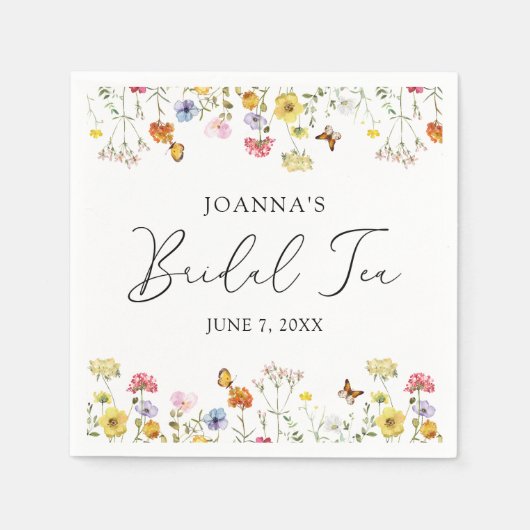ワイルドフラワー蝶ボホブライダルシャワー茶 スタンダードカクテルナプキン (正面)