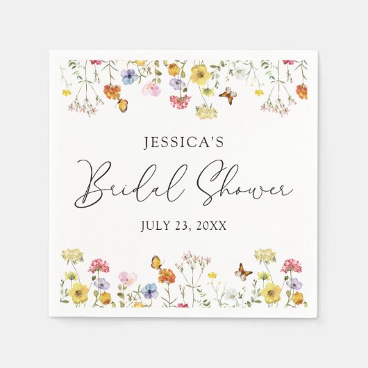 ワイルドフラワー蝶ボホブライダルシャワー スタンダードカクテルナプキン (正面)