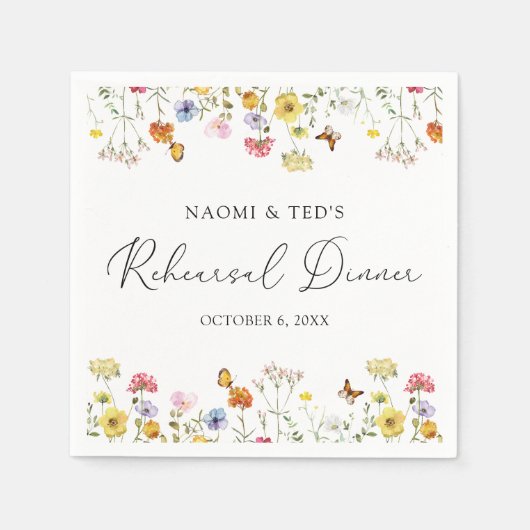 ワイルドフラワー蝶ボホリハーサルディナー スタンダードカクテルナプキン (正面)