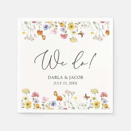 ワイルドフラワー蝶ボホ私たちは結婚行う スタンダードカクテルナプキン (正面)