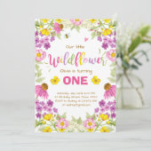 ワイルドフラワー誕生日の招待フローラガールピンク 招待状 (スタンド正面)