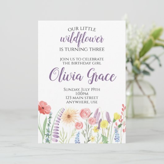 ワイルドフラワー誕生日パーティーの招待 招待状 (スタンド正面)