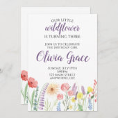 ワイルドフラワー誕生日パーティーの招待 招待状 (正面/裏面)