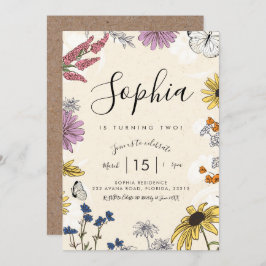ワイルドフラワー誕生日招待状 招待状