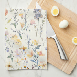ワイルドフラワー誕生日結婚シャワーの水色 キッチンタオル