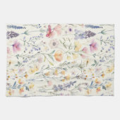 ワイルドフラワー誕生日結婚シャワーの水色 キッチンタオル (横)