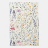 ワイルドフラワー誕生日結婚シャワーの水色 キッチンタオル (縦)