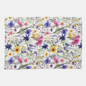 ワイルドフラワー誕生日結婚シャワーの水色 キッチンタオル (横)
