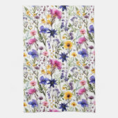 ワイルドフラワー誕生日結婚シャワーの水色 キッチンタオル (縦)