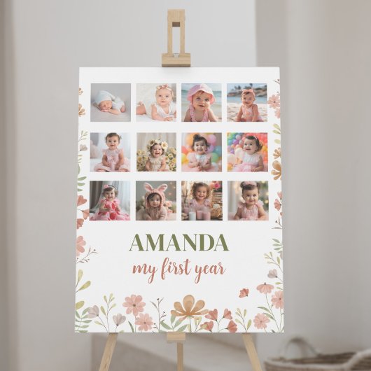 ワイルドフラワー誕生日12フォトマイルストーンポスター ポスター