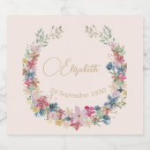 ワイルドフラワー誕生日 エレガント スパークリングワインラベル (シングルラベル)