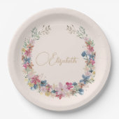 ワイルドフラワー誕生日 エレガント ペーパープレート (正面)