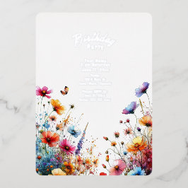 ワイルドフラワー誕生日 箔招待状