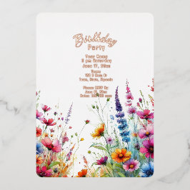 ワイルドフラワー誕生日 箔招待状