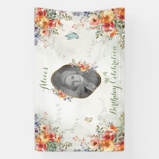 ワイルドフラワー誕生祝いフォトバナー 横断幕 (縦)