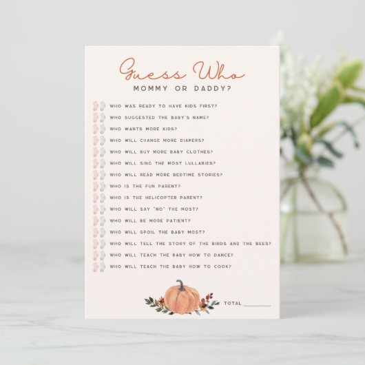 ワイルドフラワー誰が赤ちゃんシャワーゲームカードを推測 招待状 (スタンド正面)