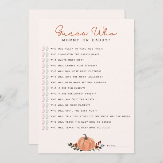 ワイルドフラワー誰が赤ちゃんシャワーゲームカードを推測 招待状 (正面/裏面)