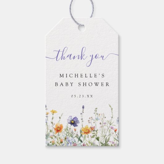 ワイルドフラワー赤ちゃんシャワーのお願い ギフトタグ (正面)