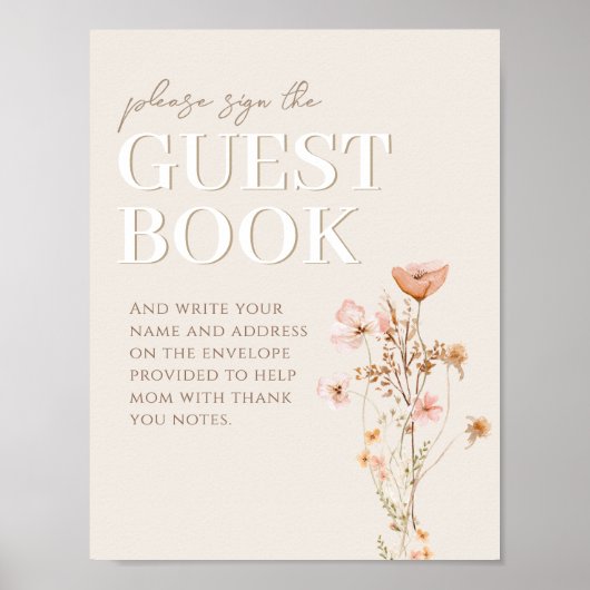 ワイルドフラワー赤ちゃんシャワーのゲストブックサイン ポスター (正面)