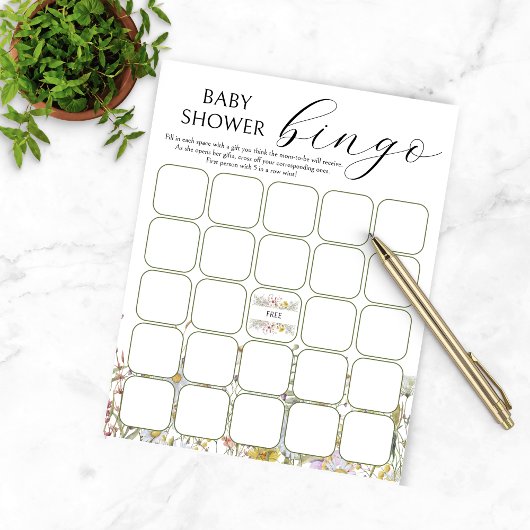 ワイルドフラワー赤ちゃんシャワービンゴゲーム チラシ