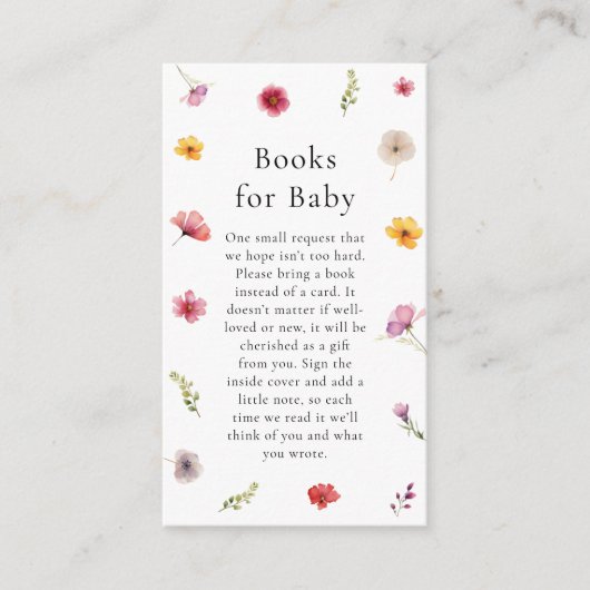 ワイルドフラワー赤ちゃんシャワーブックリクエスト エンクロージャーカード (正面)