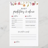 ワイルドフラワー赤ちゃんシャワー予測とアドバイスカード (正面)