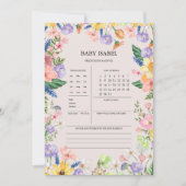 ワイルドフラワー赤ちゃんシャワー予測とアドバイスカード 招待状 (正面)