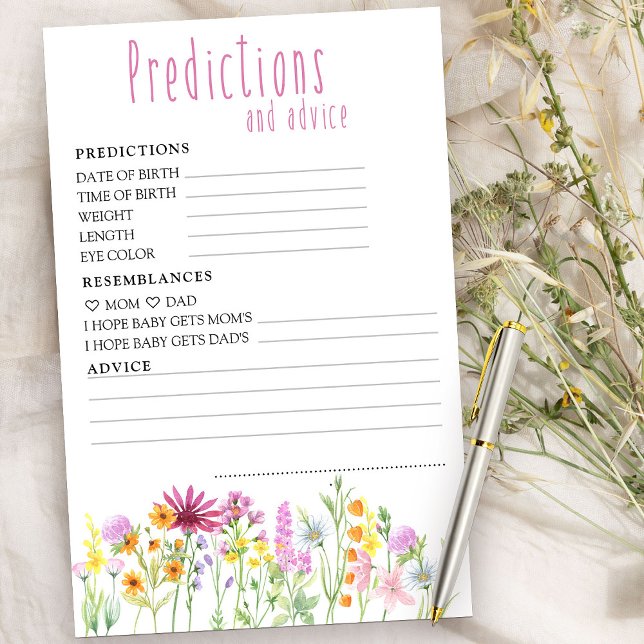 ワイルドフラワー赤ちゃんシャワー予測とアドバイス (Baby Shower Predictions and Advice Card from my Wildflower Meadow collection)