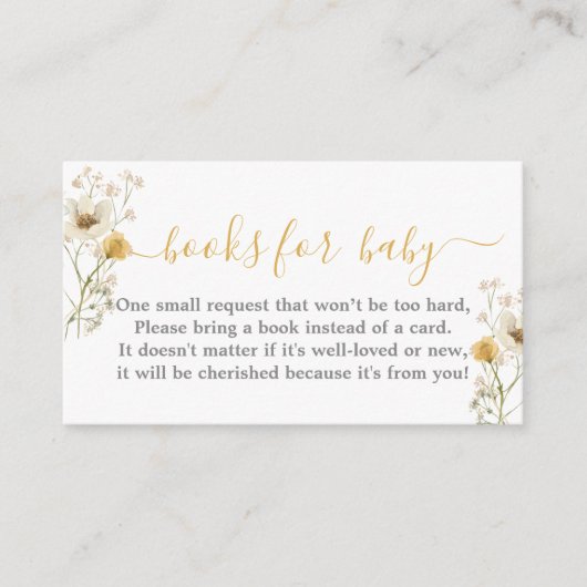 ワイルドフラワー赤ちゃんシャワー女の子ブックカード エンクロージャーカード (正面)