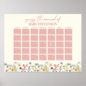 ワイルドフラワー赤ちゃんシャワー期日カレンダーのサイン ポスター (正面)
