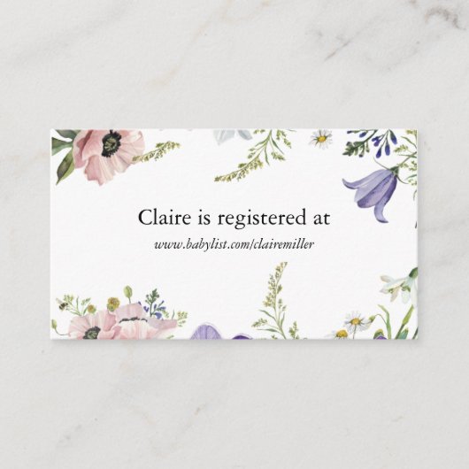 ワイルドフラワー赤ちゃんシャワー登録 エンクロージャーカード (正面)