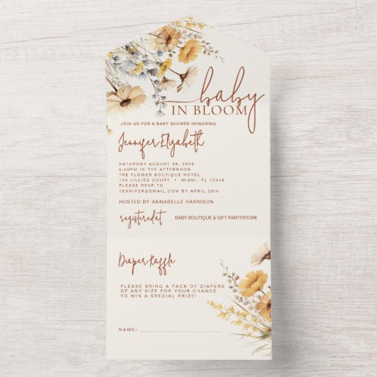 ワイルドフラワー赤ちゃんシャワー オールインワン招待状 (内側)