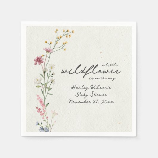 ワイルドフラワー赤ちゃんシャワー スタンダードカクテルナプキン (正面)
