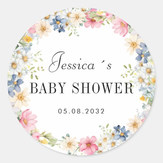ワイルドフラワー赤ちゃんシャワー ラウンドシール (正面)