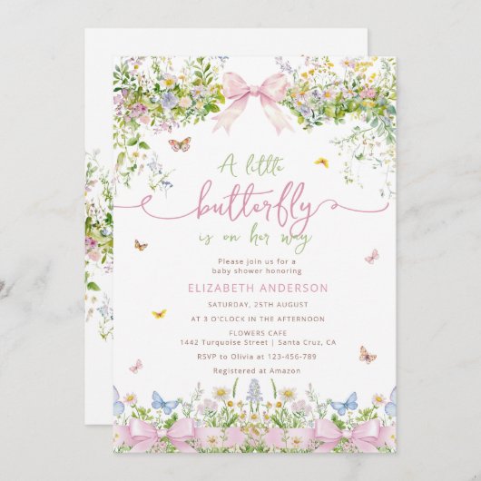 ワイルドフラワー赤ちゃんシャワー 招待状 (正面/裏面)