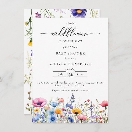 ワイルドフラワー赤ちゃんシャワー 招待状 (正面/裏面)