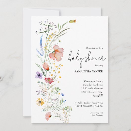 ワイルドフラワー赤ちゃんシャワー 招待状 (正面)