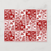 ワイルドフラワー赤白タイルかわいらしフローラ市松模様に ポストカード (正面)